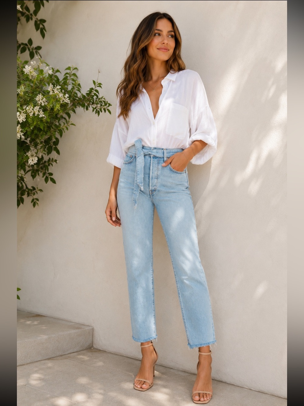 Levi's Light Blue High-Rise Straight Jeans with Tie-Waist